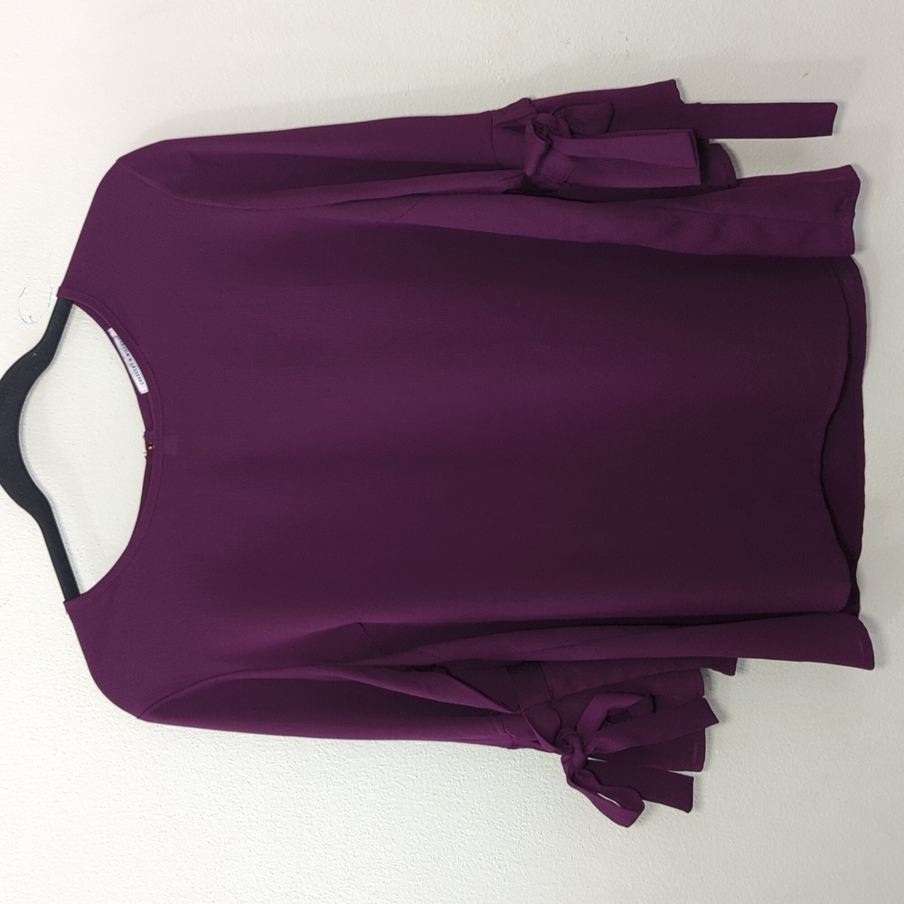 Crescent & Willough Bell-sleeve Blouse Purple Tie Detail Sheer Women's Size L